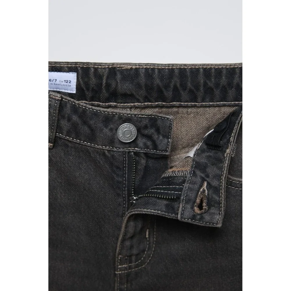 NWT ZARA Kids Distressed Effect Loose Jeans‎ Black Size 13/14